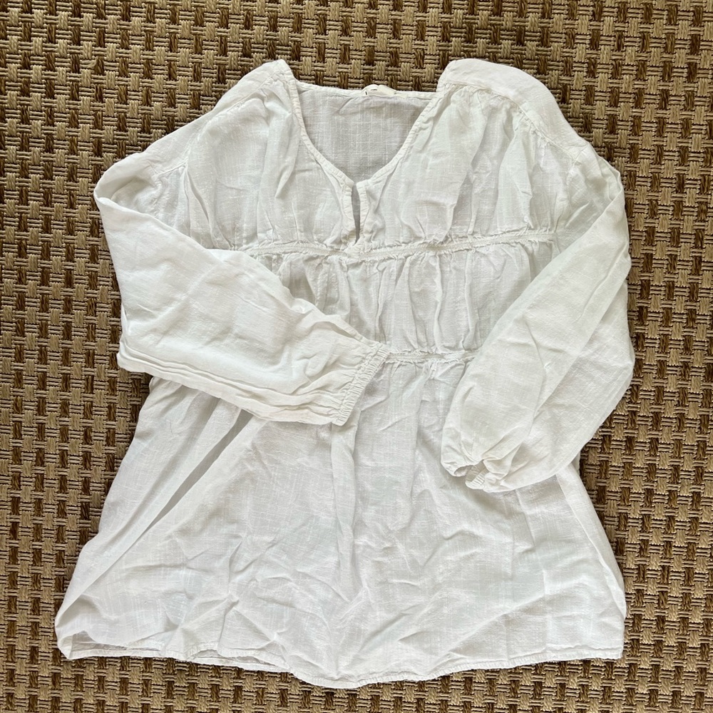 Beach Lunch Lounge Tiered White Linen Tunic M